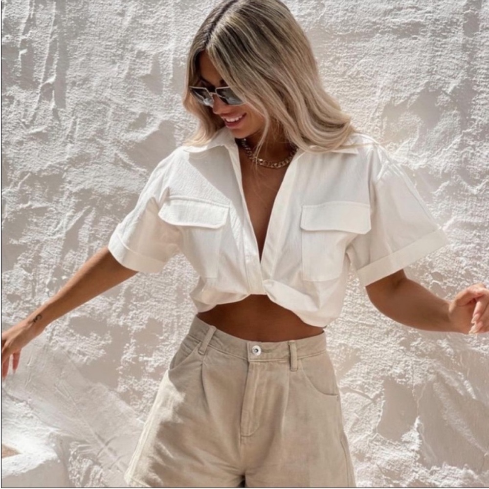 Zara linen blend twisted front crop top